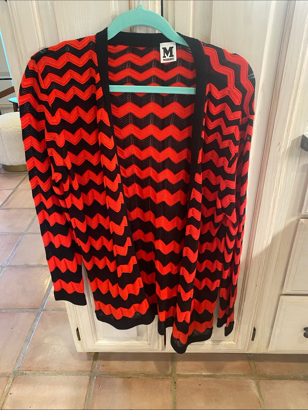 Missoni Red and Black Zigzag Open-Front Cardigan Jacket